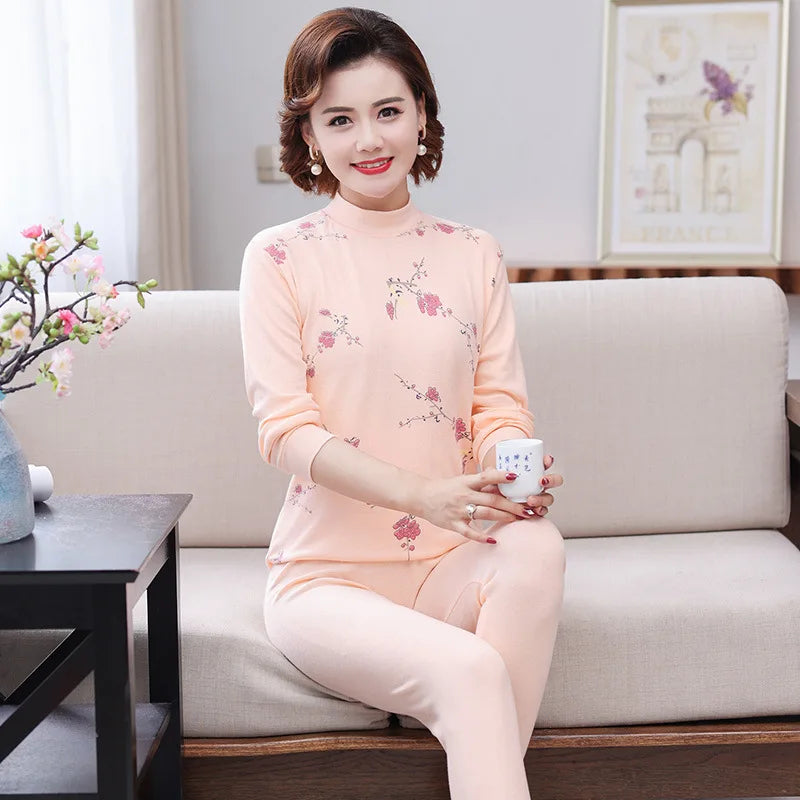 Pajamas Women Autumn Winter Long Sleeve Loungewear Set Pure Cotton Middle Aged Mother Home Clothing Large Size Sleep Pijama