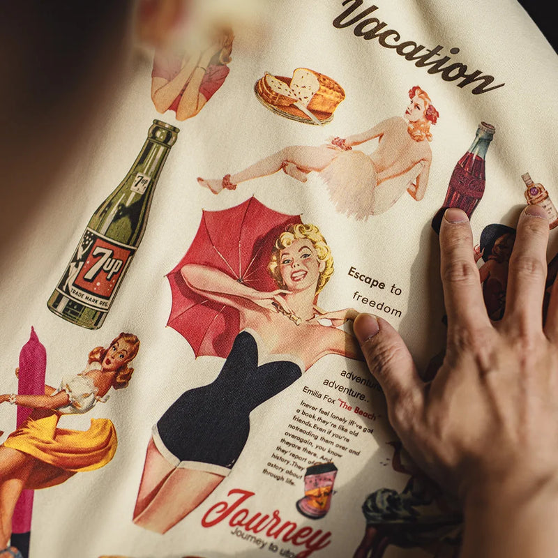 អាវយឺតដៃវែង Maden បោះពុម្ពខ្នងបែបវីនថេច កមូល រលុង សម្រាប់បុរស និទាឃរដូវ និងរដូវស្លឹកឈើជ្រុះ រចនាប័ទ្មផ្លូវ ទសវត្សរ៍ទី 60