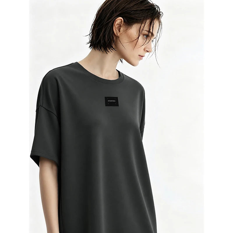 Amii Dress Woman 2026 Summer New Round Neck Drop Shoulder Air Layer Loose Casual Chiffon Patchwork Midi Dress For Women 12622164