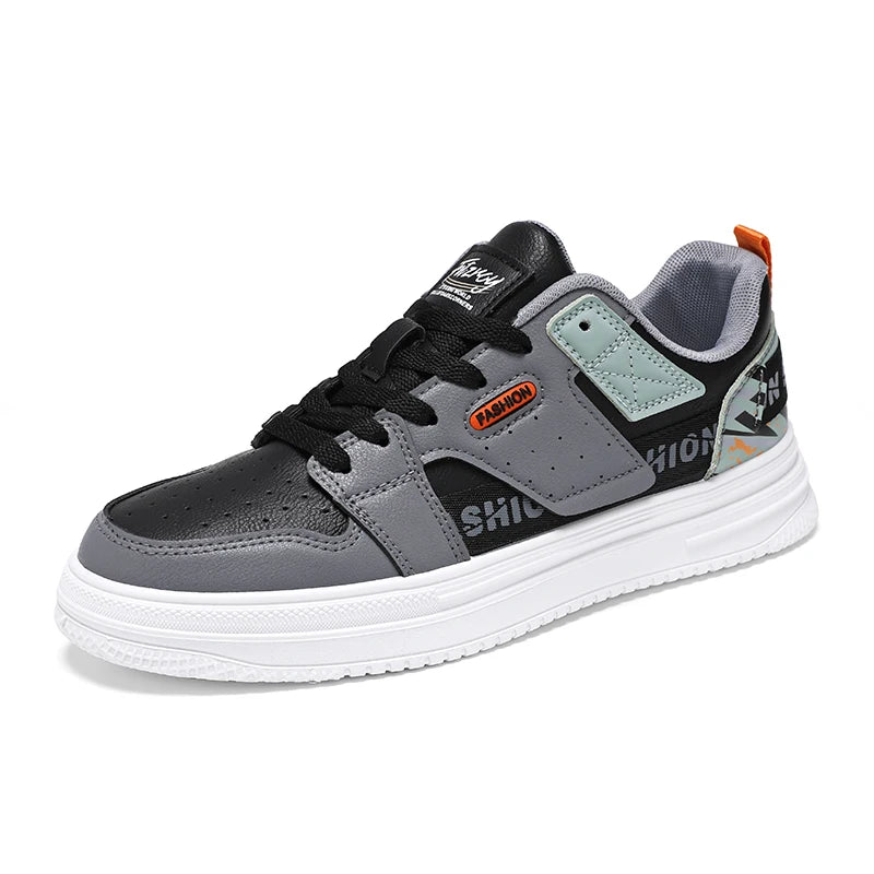 Mens Board Shoes New Leather Splicing Lightweight Snug Fashion Street Style Outdoor Low Top Casual Sports Flat Walking Shoes