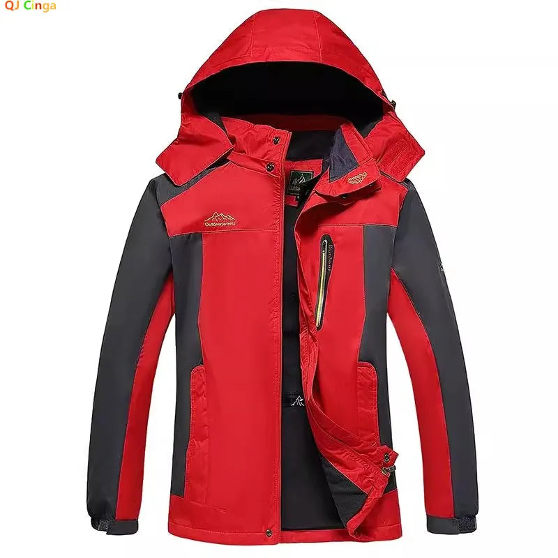 2026 New Outdoor Men's Red & Black Waterproof Windproof Breathable Jacket with Detachable Hood for Hiking Climbing Camping‌