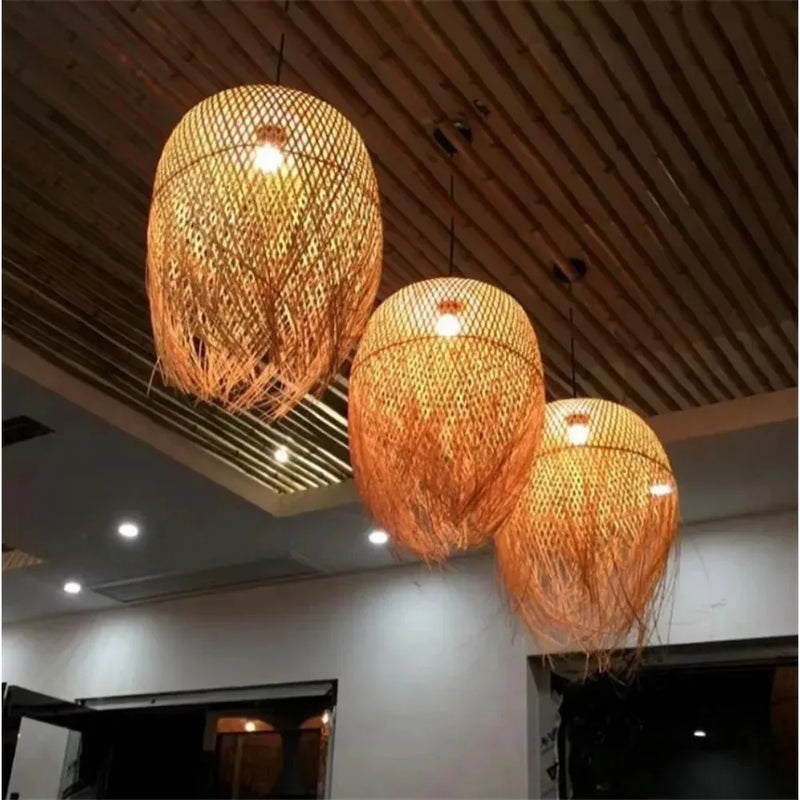 Southeast Asian Individuality Hand Woven Bamboo Chandelier Chinese Lamps Tea Room Restaurant Hotel Artistic Modeling Lampshade