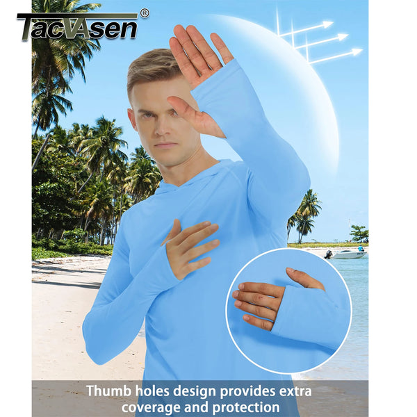 TACVASEN Sun Protection T-Shirts Mens Long Sleeve Hoodie Casual UV-Proof T-Shirts Breathable Lightweight Quick Dry T-Shirts Male