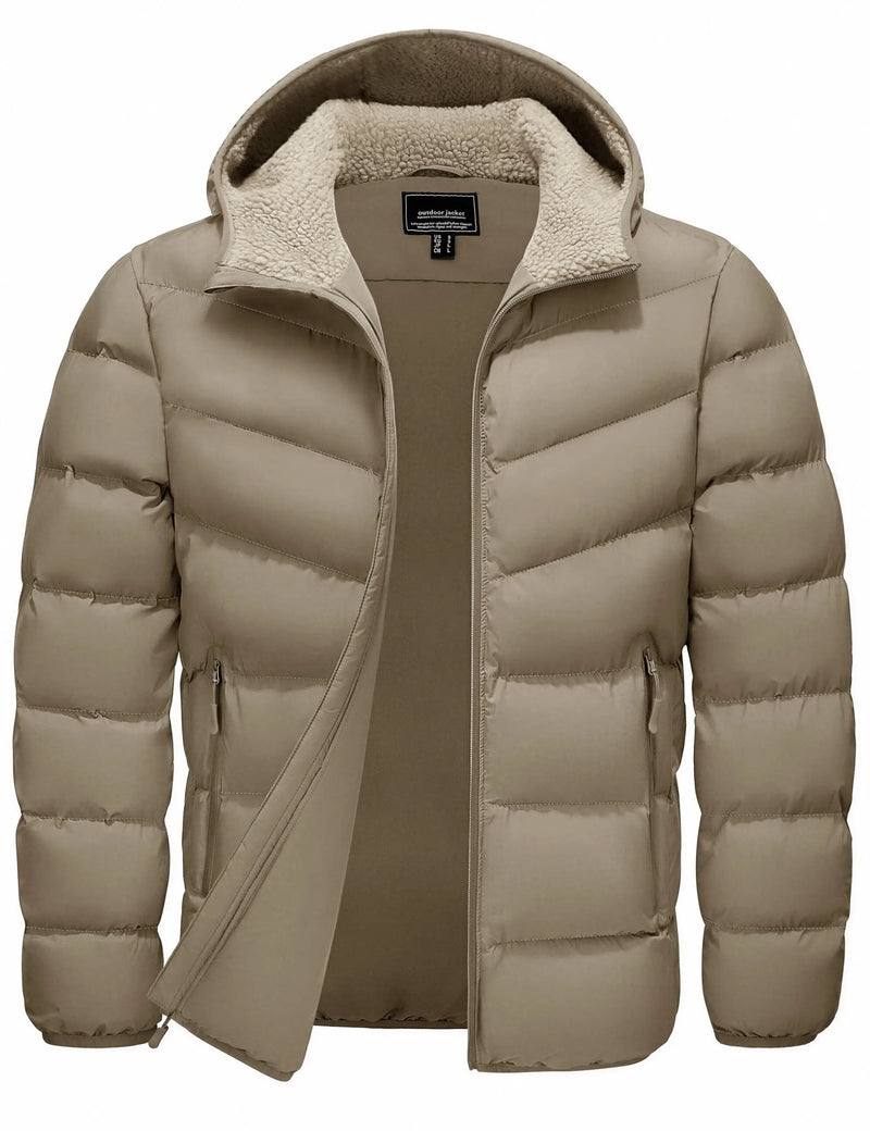TACVASEN Mens Sherpa Lined Puffer Jacket Quilted Full-Zip Water Resistant Windproof OutShell Zippered Pockets Fleece Warm Coat