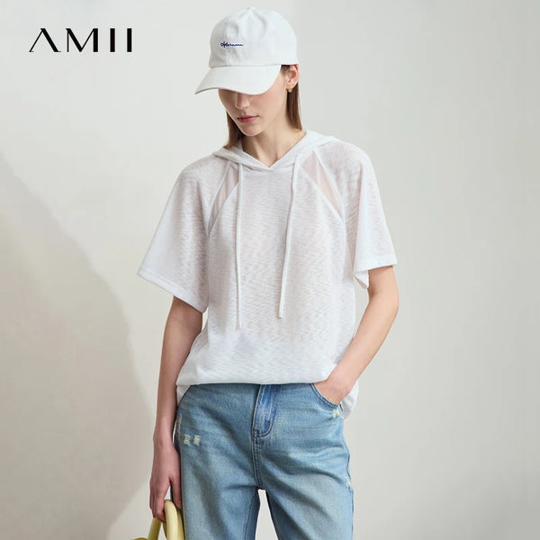 អាវក្រៅ AMII ធម្មតា រលុង សម្លៀកបំពាក់ស្ត្រី រដូវក្តៅ ឆ្នាំ២០២៥ ថ្មី ស្ព្រីស សំណាញ់ មានមួក ពណ៌រឹង កីឡាធម្មតា អាវប៉ាក់ 12522095