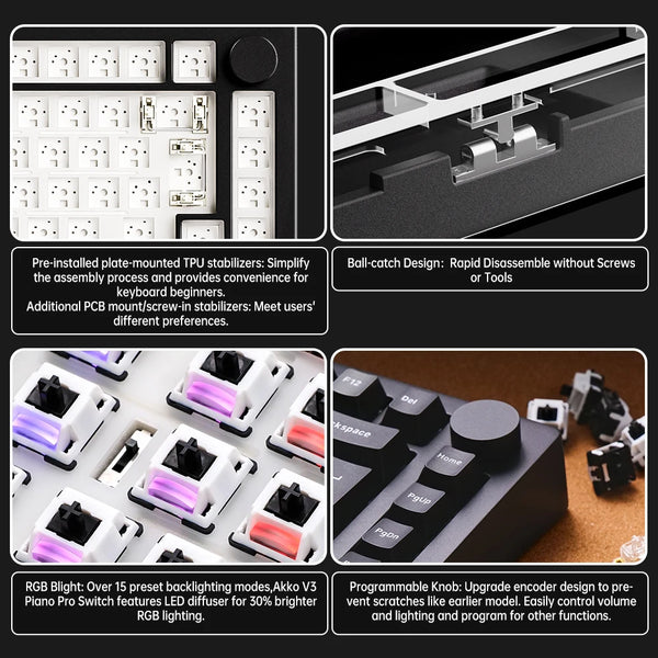 Akko MonsGeek M1 V5 ឃីប៊តមេកានិច Three-mode/Barebone Kit VIA 75% 3/5 Pin Customized Hot Swap RGB Rapid Disassemble Gasket