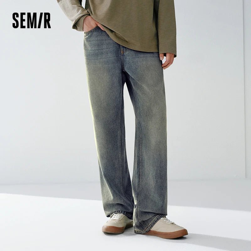 Semir Classic Jeans Men 2026 Spring Stretch Loose Straight Leg Vintage Washed Casual Versatile Fashion Long Trousers