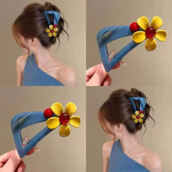 Retro Contrast Color Floral Shark Claw Clip 2026 New Elegant Unique Full Hair Clamp Women Hair Accessories For Updo Hairstyle