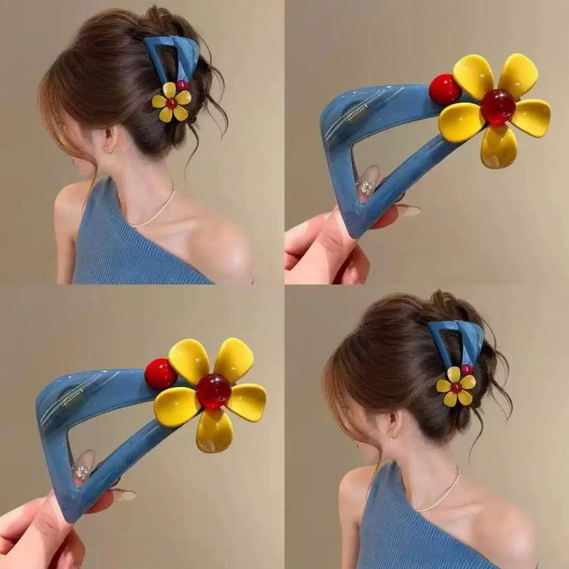Retro Contrast Color Floral Shark Claw Clip 2026 New Elegant Unique Full Hair Clamp Women Hair Accessories For Updo Hairstyle