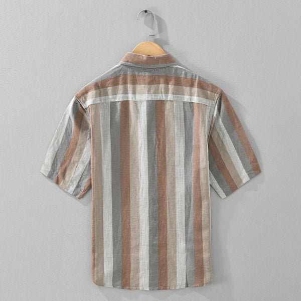 Summer New Linen and Lyocell Cooling Striped Half Sleeve Shirt for Men Casual Turn-down Collar Shirt  EC1292