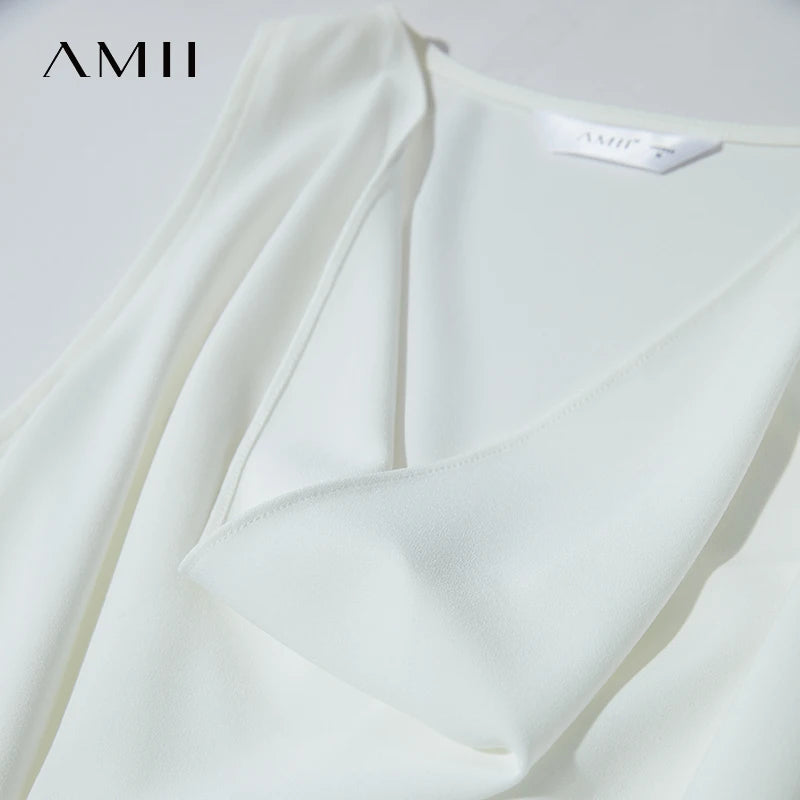 AMII Women Minimalist Elegant Summer Blouse 2026 Solid Sleeveless Casual Tank Tops Lady New Fashion Chiffon Vest Woman 12542019