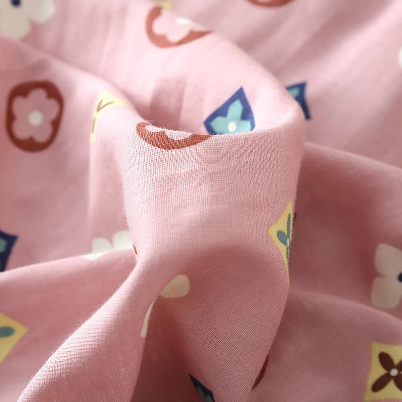 Lapel Collar Long Sleeve Sleepwear Set Spring Autumn 100% Cotton Gauze Women's Nightwear Room Wear Pajamas Loose Home Clothes
