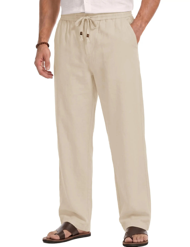 TACVASEN Mens Cotton Pants Casual Loose Fit Summer Beach Pants Lightweight Elastic Drawstring Waist Trousers with Pockets 2026