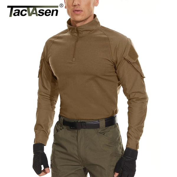 TACVASEN Long Sleeve 1/4 Zipper Slim Fit T-shirts With Pockets Mens Summer Combat T Shirt Cotton Polyester Training Clothing