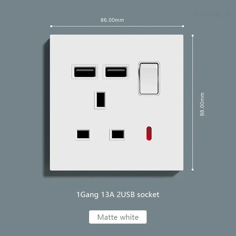 UK Standard Power Socket 13A Quick charge Plug 20W Smart Type-C Wall Outlet,220V Electrical Universal Wall Light 2way Switch