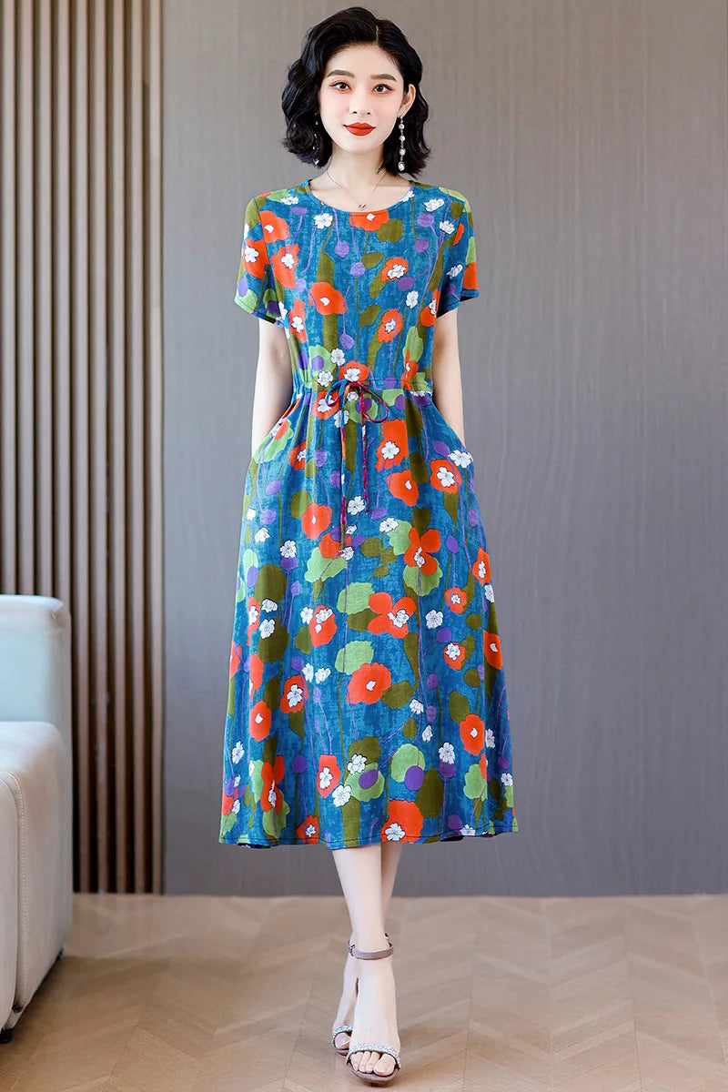 អាវទ្រនាប់សម្រាប់នារី XL-6XL អាវទ្រនាប់រដូវក្តៅដៃខ្លី បោះពុម្ពលើក្រណាត់កប្បាស សម្រាប់ម្តាយវ័យកណ្តាល