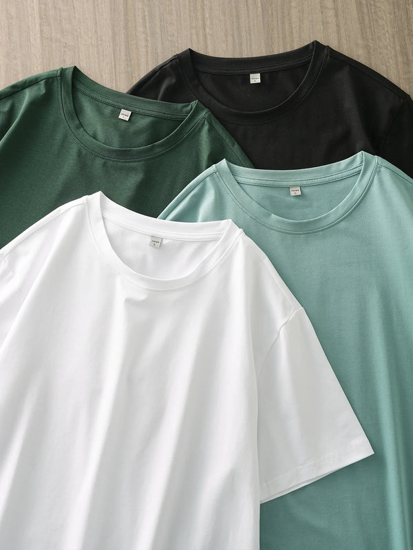 Dukeen Summer Thin Ice Silk T-Shirt for Men Crew Neck Short Sleeve Casual Soft Fitness Tops Plain Modal Cotton Oversized Tees