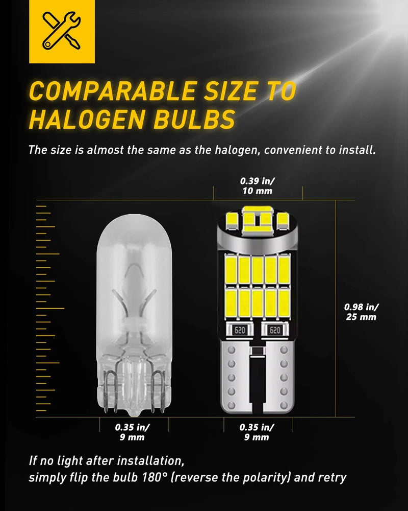អំពូល LED T10 W5W ចំនួន 10-40 អំពូល CANBUS គ្មានកំហុស 12V 4014-26SMD 400LM 6500K ពណ៌សភ្លឺខ្លាំង ភ្លើងខាងក្នុងរថយន្ត ផែនទីទ្វាររថយន្ត