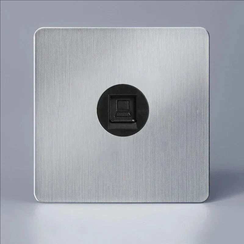 Retro EU France Socket Stainless Steel Brushed Double Power Outlet Toggle Metal Lever 1-4 Gang 2Way Wall Light Switch Panel RJ45