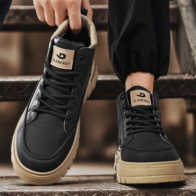 Men's boots spring autumn new soft-sole non-slip outdoor casual boots fashion youth Joker comfort sports high-top tooling boots