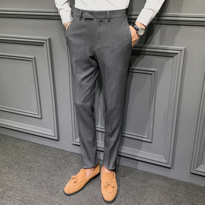 2026 New Men's Khaki Suit Pants, Fashion Slim Trousers, Asian Size 28-36,Korean Style Grey Pant.