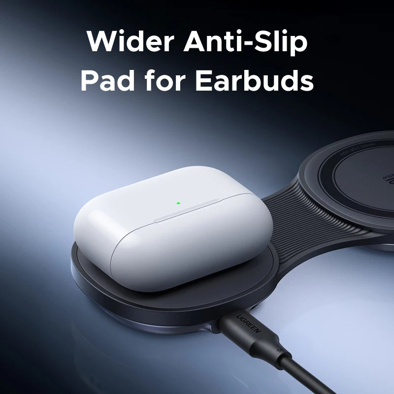 UGREEN Qi2.2 25W 2-in-1 Magnetic Wireless Charger Foldable Travel Design Charging Stand for iPhone 17 / 16 Series AirPods