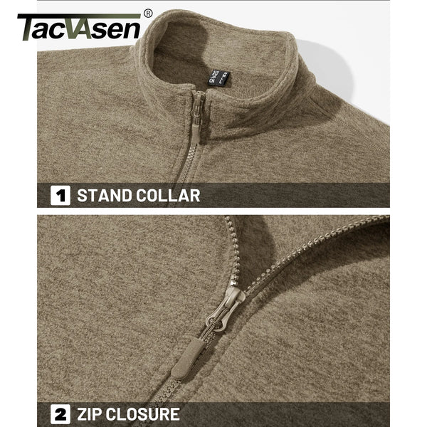 TACVASEN Lightweight Full Zip Fleece Jackets Mens Spring Casual Jacket Outdoor Sportswear With Pockets Stand Collar Outwear Tops