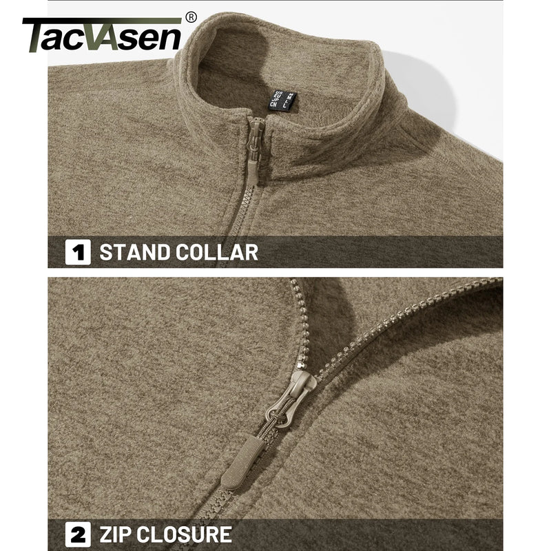 TACVASEN Lightweight Fleece Stand Collar Jackets Mens Spring Casual Full Zip Jacket Outdoor Sportswear With Pockets Outwear Tops