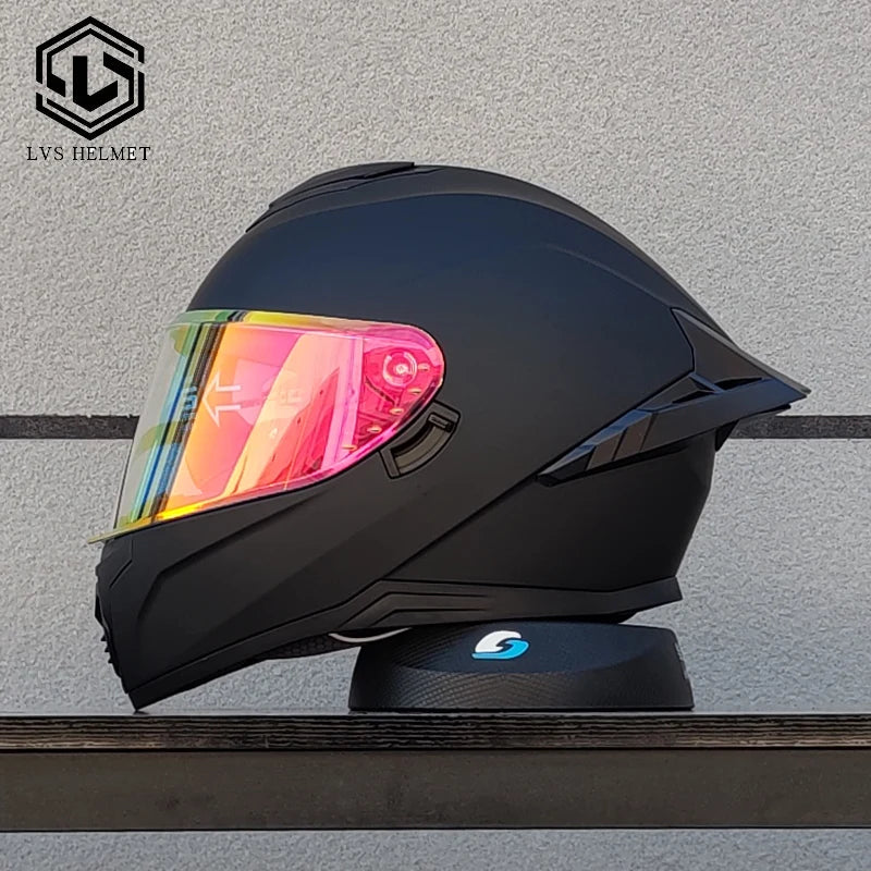 LVS high-quality adult motorcycle helmet with double lenses and full coverage track helmet, personalized large tail wing DOT