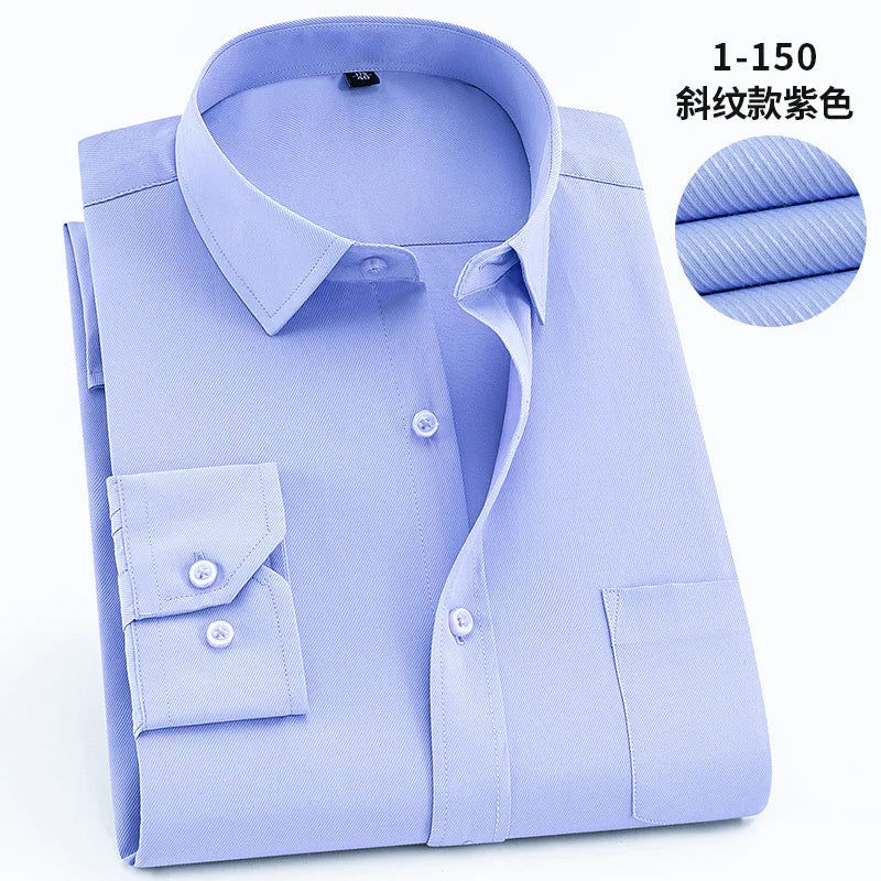 White Men Twill Long Sleeve Shirt,Single Breasted Lapel Asian Size Shirts,Wedding/Business/Office/Casual Tops Camisas,M-8XL 9XL