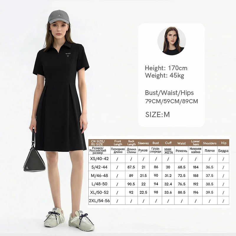 Amii Mini Dress 2026 Summer New Letter Embroidered Polo Collar Fitted Waist Short Sleeve Casual Air Layer Women's Dress 12622153