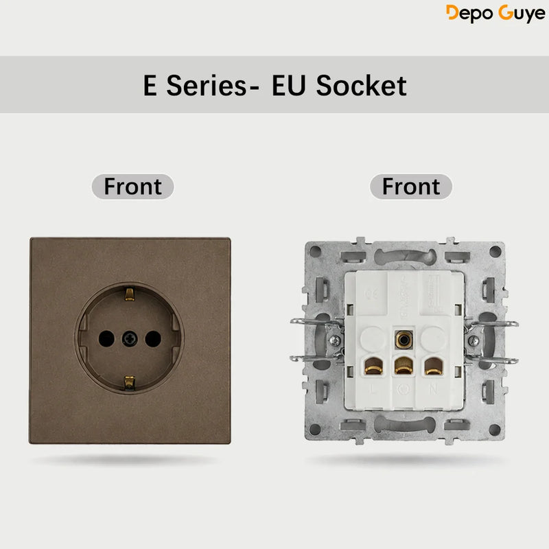 Brown EU Russia Socket with USB TypeC+A Double French 1 2 Gang TV Computer CAT6 Switch DIY Function Parts Plastic Frames