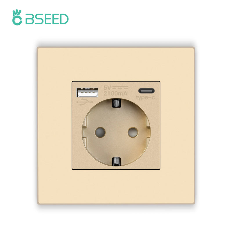 BSEED EU Single Wall Sockets Double 5V 2.1A USB Socket Phone Charge Triple Power Plugs With Plastic Panel Four Frame Outlets