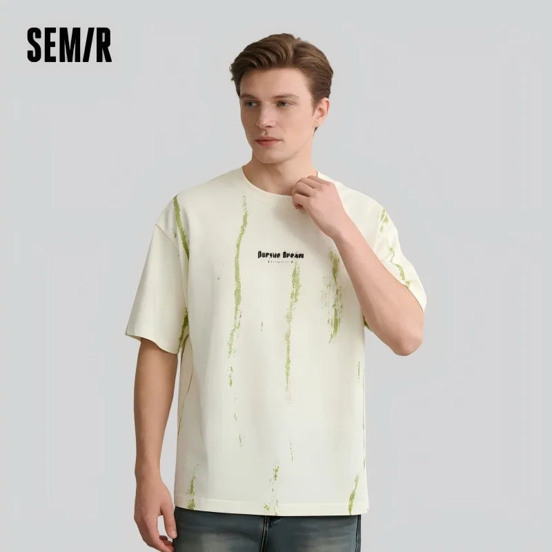 Semir Mens Tshirt 2026 All Over Printed Loose Crew Neck Knitted Pure Cotton Fashion Design Casual