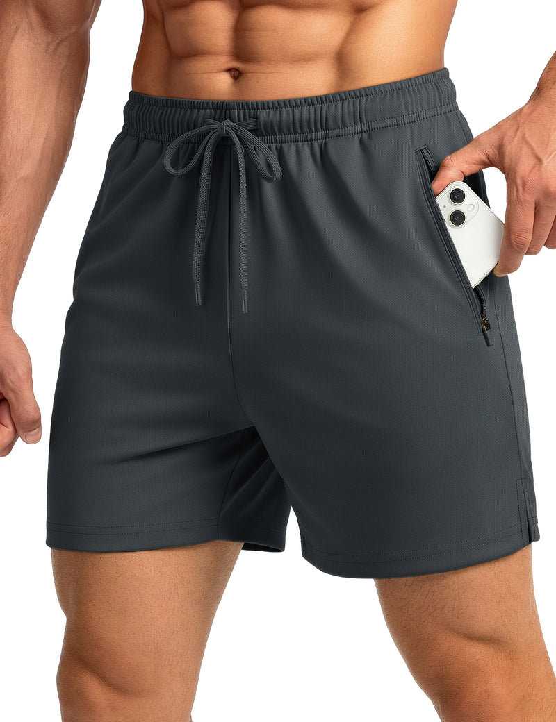 TACVASEN Men's Athletic Running Shorts Mesh Quick Dry Lightweight 5 inches Drawstring Gym Workout Shorts with Zipper Pockets