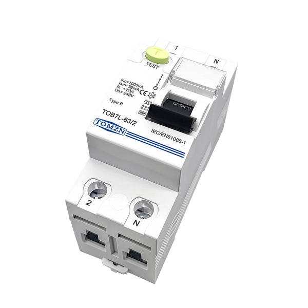 TOMZN TOB7L Type B RCCB 2P 63A 30/100/300mA Single Phase | Electromagnetic Leakage Breaker | DIN Rail