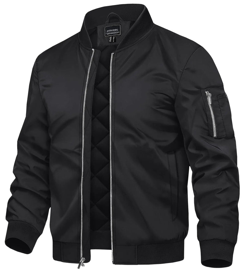TACVASEN Men's Autumn And Winter Full-Zip Padded Jacket Warm Polyester Waterproof Coat with 5 Pockets for Casual Outdoor Wear