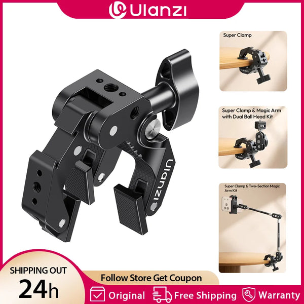 ឈុតដៃវេទមន្ត Ulanzi CO78 Super Clamp ជាមួយក្បាលបាល់ពីរ 360° 1/4 វីសសម្រាប់កាមេរ៉ា DSLR ថតរូបក្នុងស្ទូឌីយោ