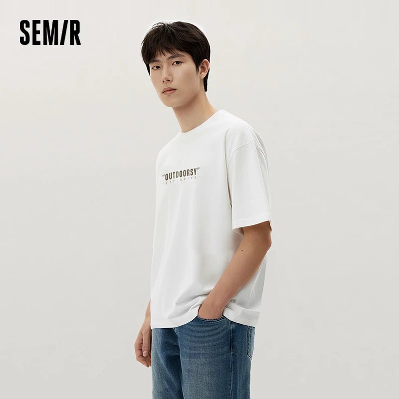 Semir Men Tshirt Letter 2026 Print Knitted Loose Fit Crew Neck Urban Casual Everyday Style Soft Comfortable Daily Wear