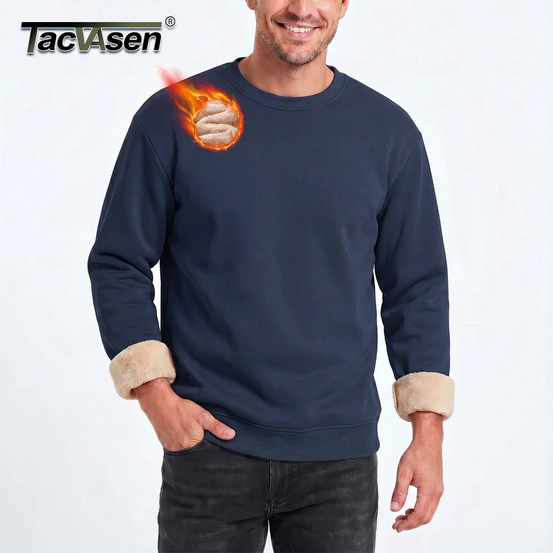 TACVASEN Men's Sherpa Lined Sweatshirt Thermal Fleece Pullover Winter Warm Thick Crewneck Sweatshirts Casual Solid Tops For Men