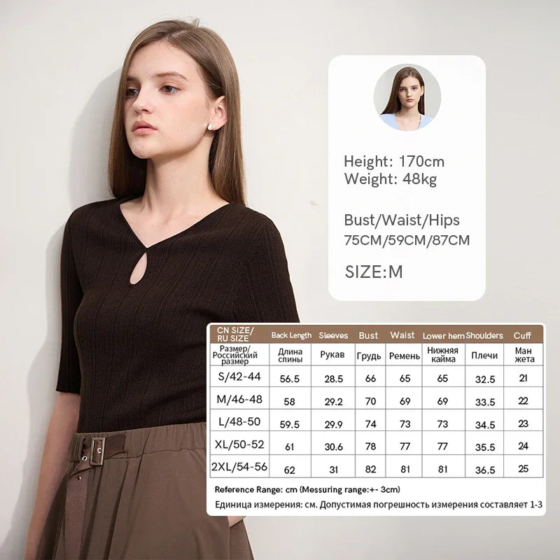 Amii 2026 Autumn Minimalist Elegant Water Drop Collar Medium Sleeve Wool Knitted Sweater Irregular Pit Strip Slim Top 12541100