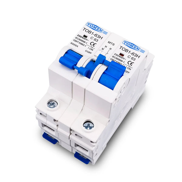 TOMZN TOB1-63H 1P+1P 2P+2P 230V AC 1-63A MTS Dual Power Manual Transfer Switch Circuit breaker MCB 50/60Hz Changeover Interlock