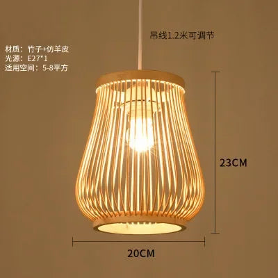 Bamboo Pendant Light Hand-Woven Cord Rattan Boho Hanging Lamp Mount Ceiling Chandelier for Dining Living Bedroom Kitchen