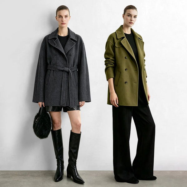 Amii Winter Warm Coats Stand Collar Woolen Double-Faced Coat Belted Mid-Length Pocket Commuter Minimalist Women Jacket 12624040