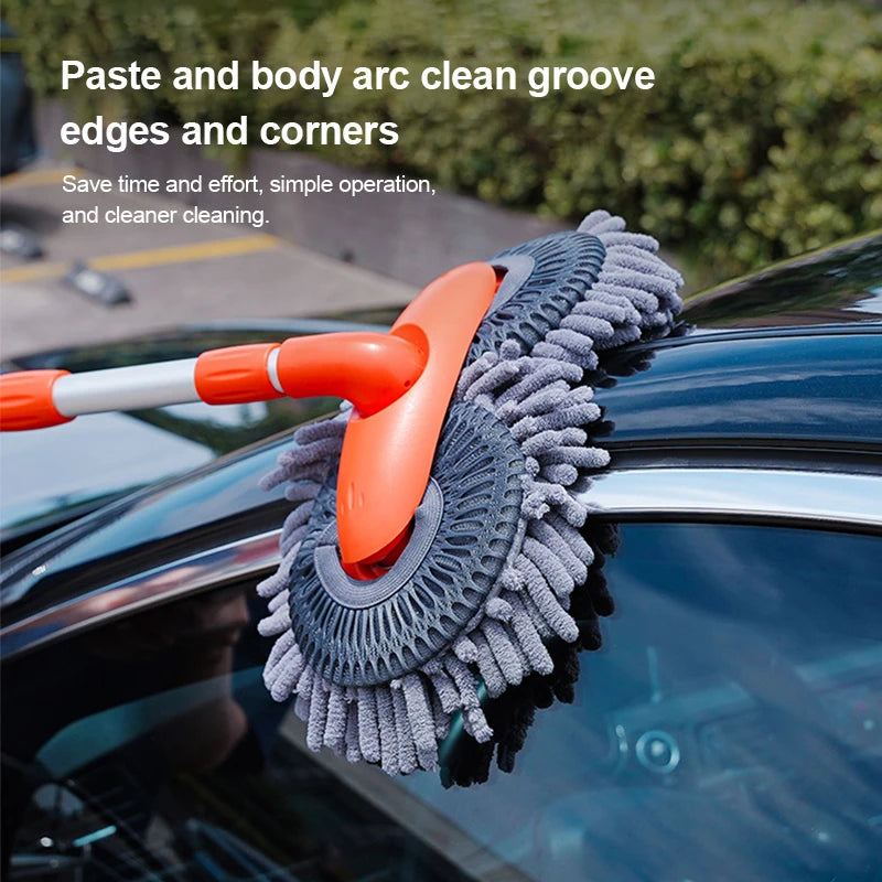 SEAMETAL Microfiber Car Wash Mop Double Brush Head Car Cleaning Brush Mop Three-Section Telescopic Car Home Wash Tools