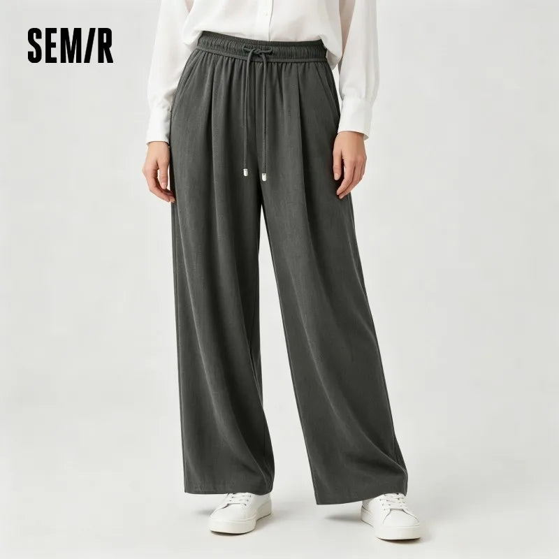 Semir Women Pants Pleated 2026 Textured Wide Leg Elastic Waist Soft Touch Urban Casual Everyday Style Soft Comfortable Daily