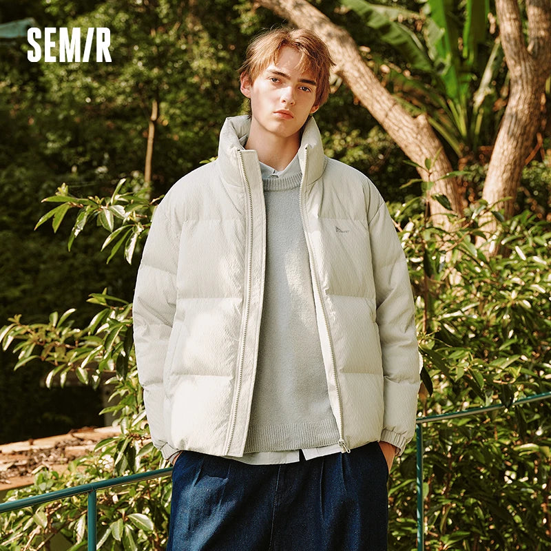 Semir Down Jacket Men Winter 80% Down Fill Loose Stand Collar Puffer Coat 2026 New Embroidered Textured Outerwear Versatile