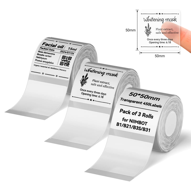 3 Rolls Niimbot Thermal Label Sticker for B1/B21/B3S/B31Barcode Sticker White/Color/Transparent Self-adhesive Paper 20-50mm
