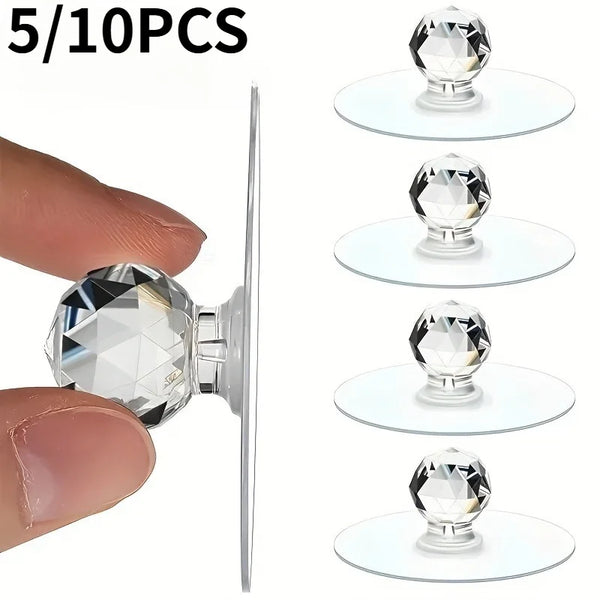 5/10pcs Round Self-Adhesive Push Pull Handles for Cabinet, Drawer,Wardrobes & Glass Door,Crystal Ball Design, Easy Installation
