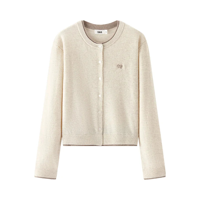 Semir Knitted Sweater Slim Fit Embroidered Pullover Women 2025 Winter Short Style Round Neck Layered Top